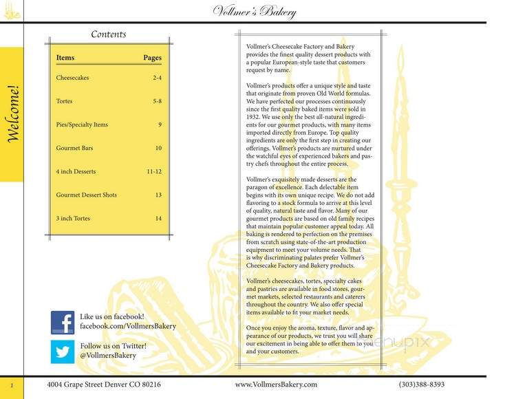 Vollmer's Bakery & Cheesecake Factory - Denver, CO menu_pic
