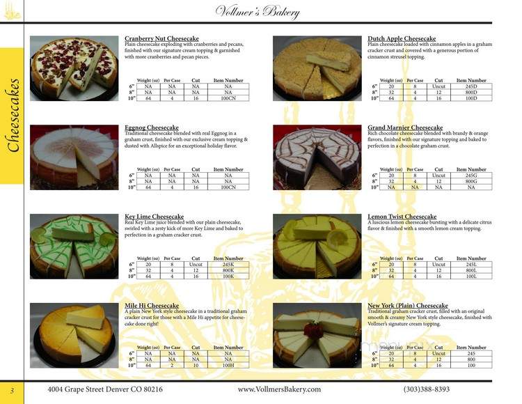 Vollmer's Bakery & Cheesecake Factory - Denver, CO menu_pic