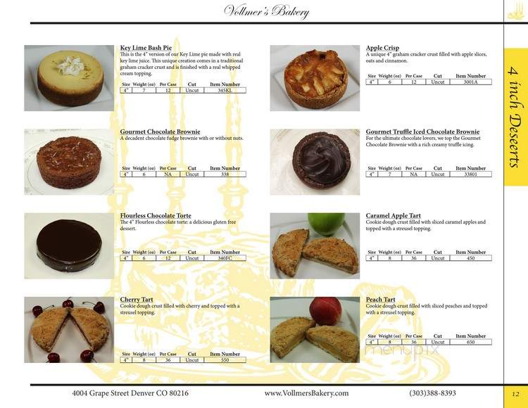 Vollmer's Bakery & Cheesecake Factory - Denver, CO menu_pic
