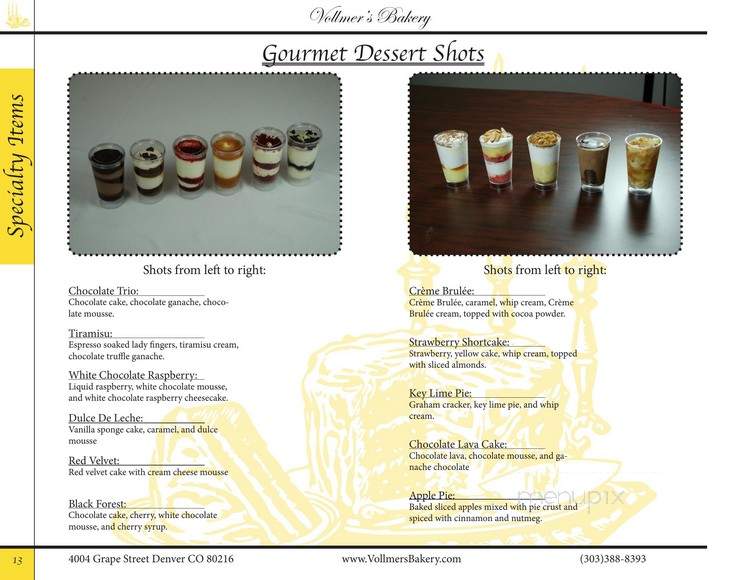 Vollmer's Bakery & Cheesecake Factory - Denver, CO menu_pic