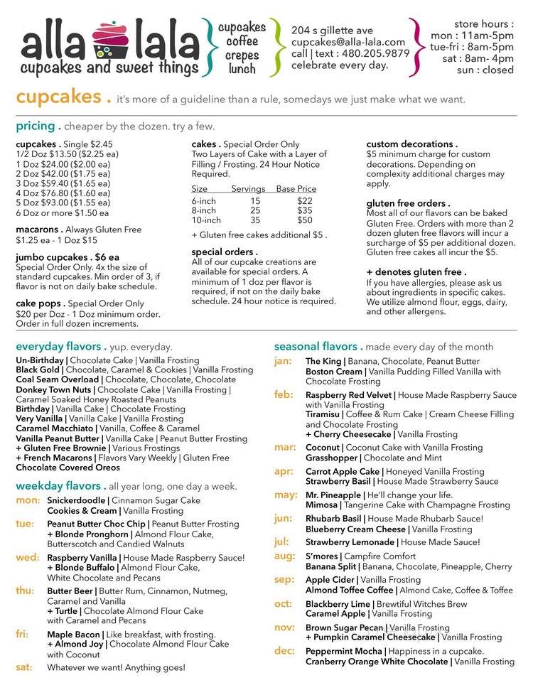 Alla Lala Cupcakes and Sweet Things - Gillette, WY menu_pic