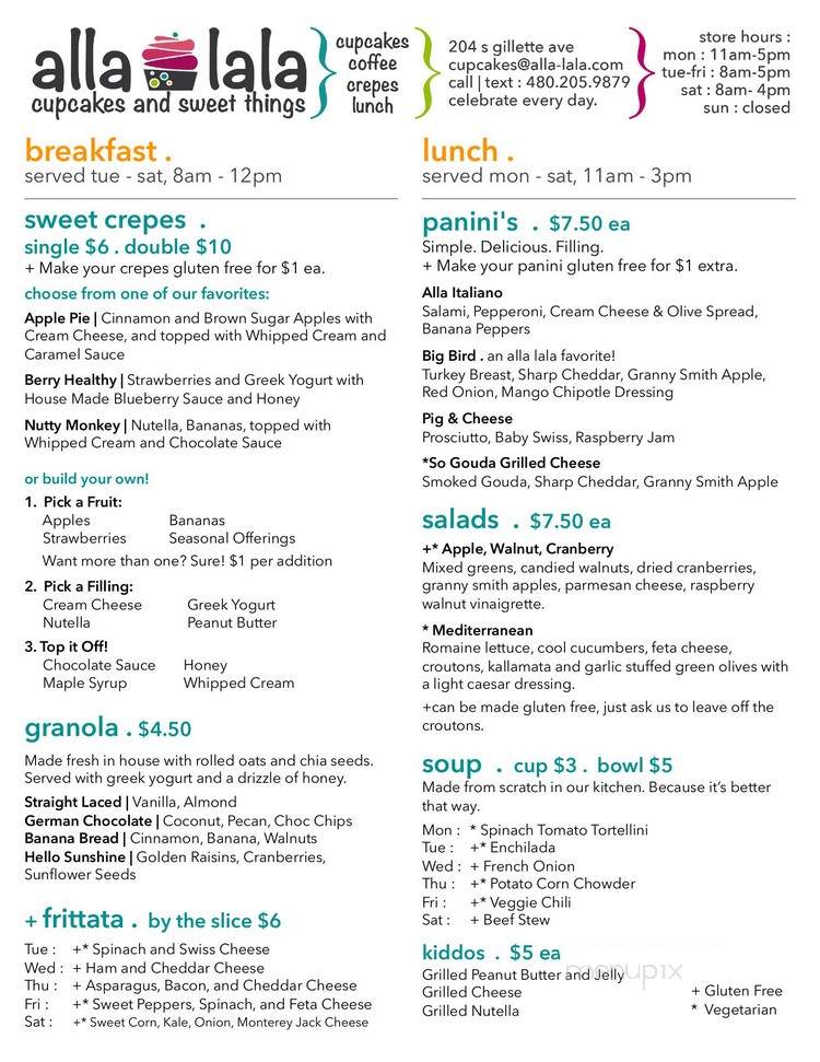 Alla Lala Cupcakes and Sweet Things - Gillette, WY menu_pic