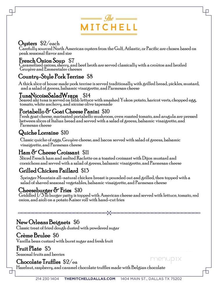 The Mitchell - Dallas, TX menu_pic