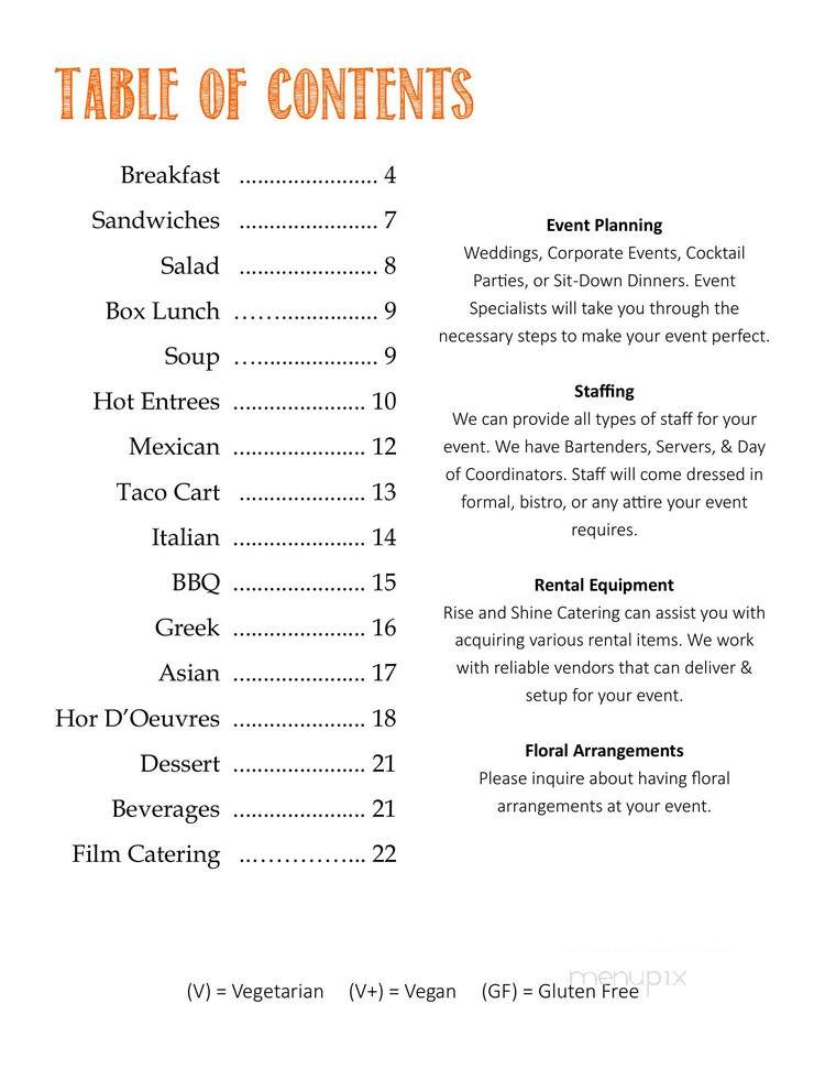 Rise And Shine Catering - Los Angeles, CA menu_pic