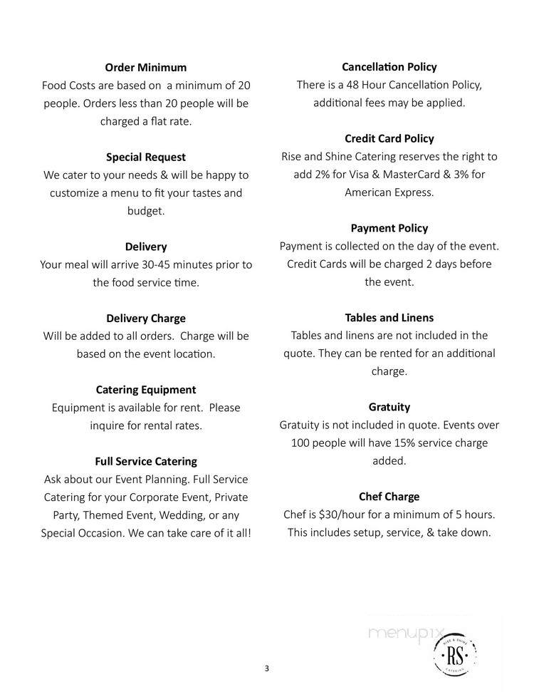 Rise And Shine Catering - Los Angeles, CA menu_pic