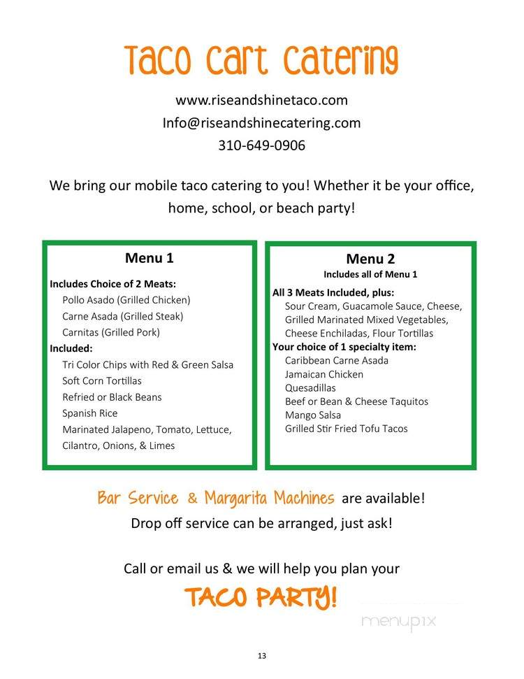 Rise And Shine Catering - Los Angeles, CA menu_pic