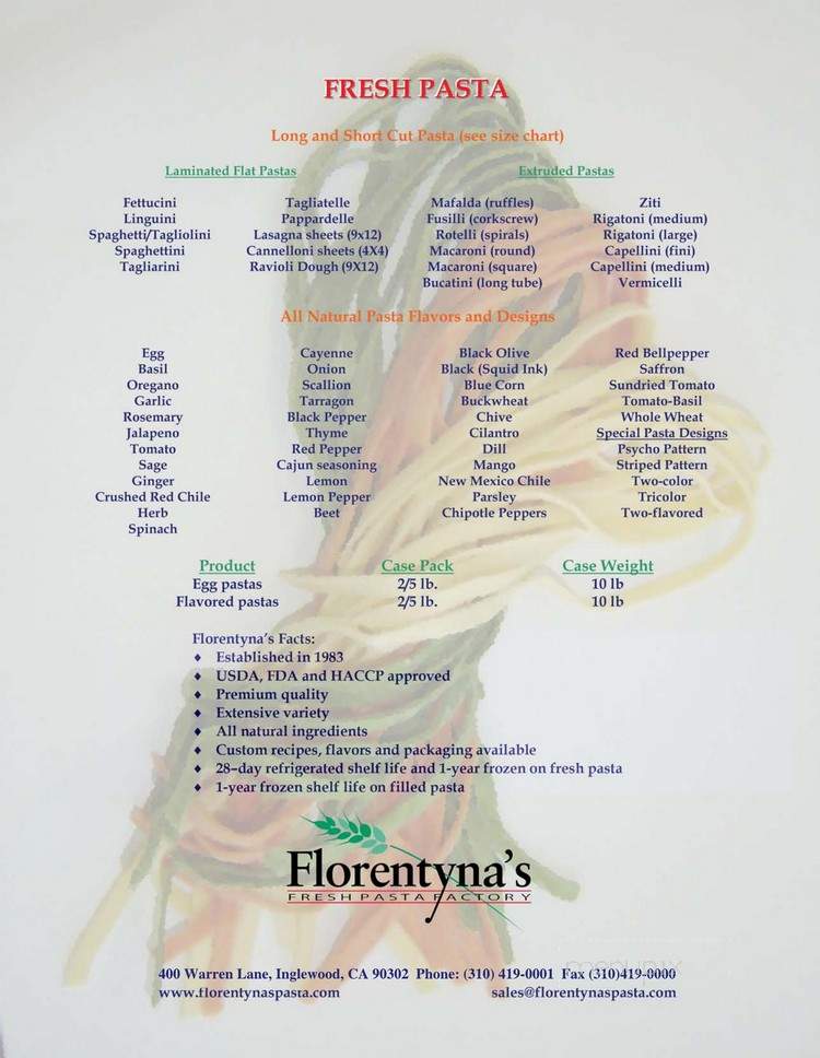 Florentyna's Fresh Pasta - Inglewood, CA menu_pic
