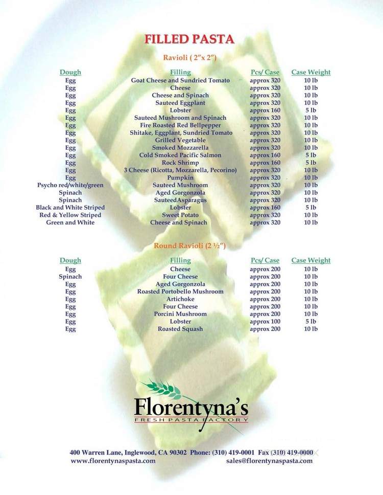 Florentyna's Fresh Pasta - Inglewood, CA menu_pic