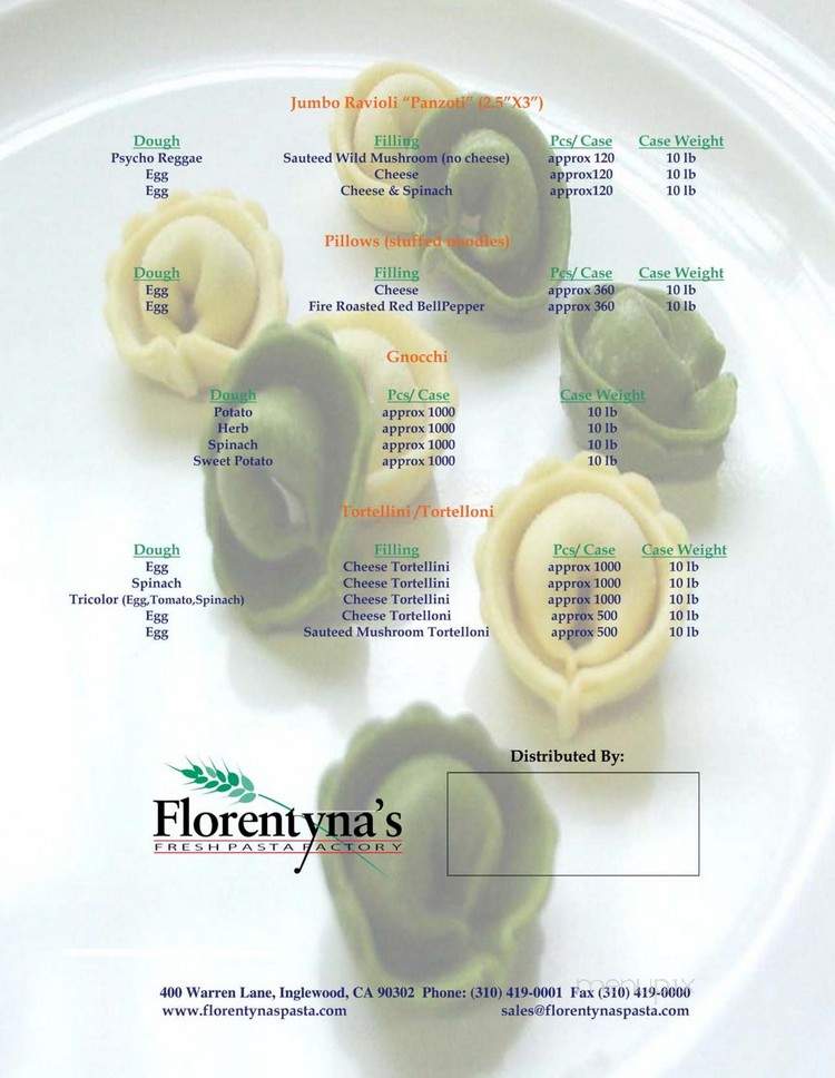 Florentyna's Fresh Pasta - Inglewood, CA menu_pic