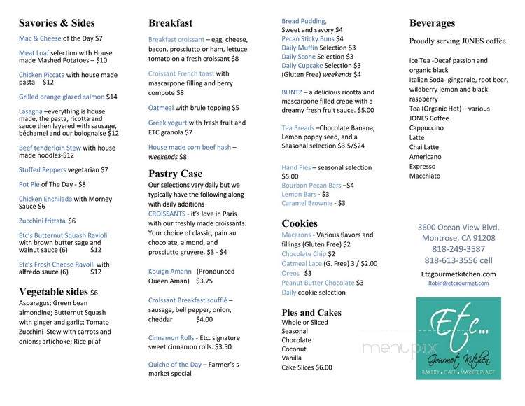 Etc Gourmet Kitchen - Glendale, CA menu_pic