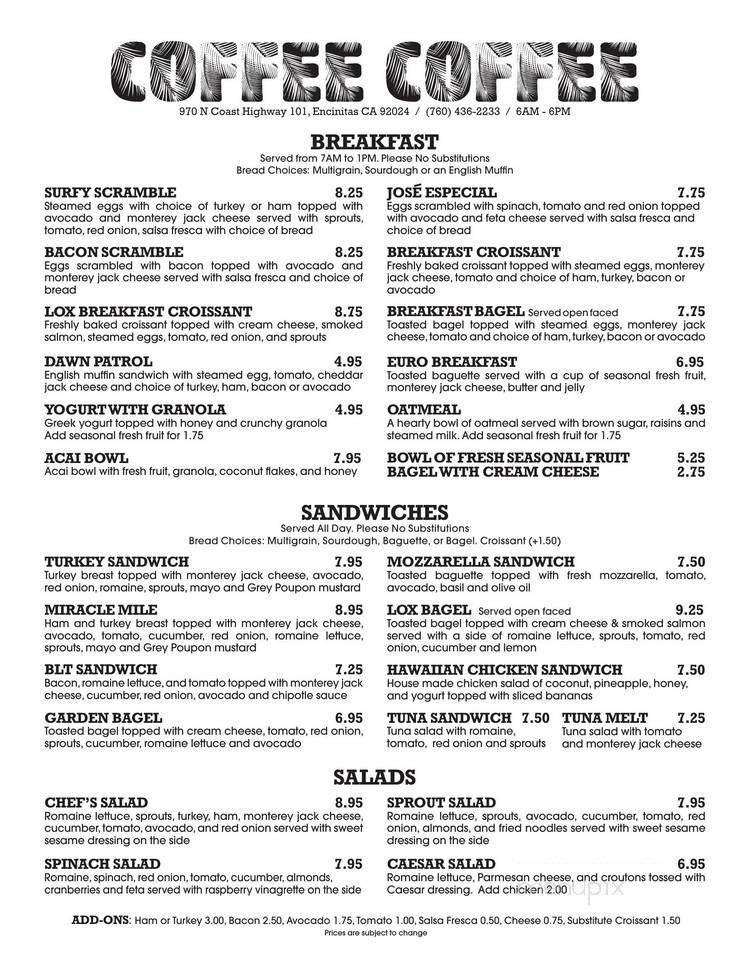 Coffee Coffee - Encinitas, CA menu_pic