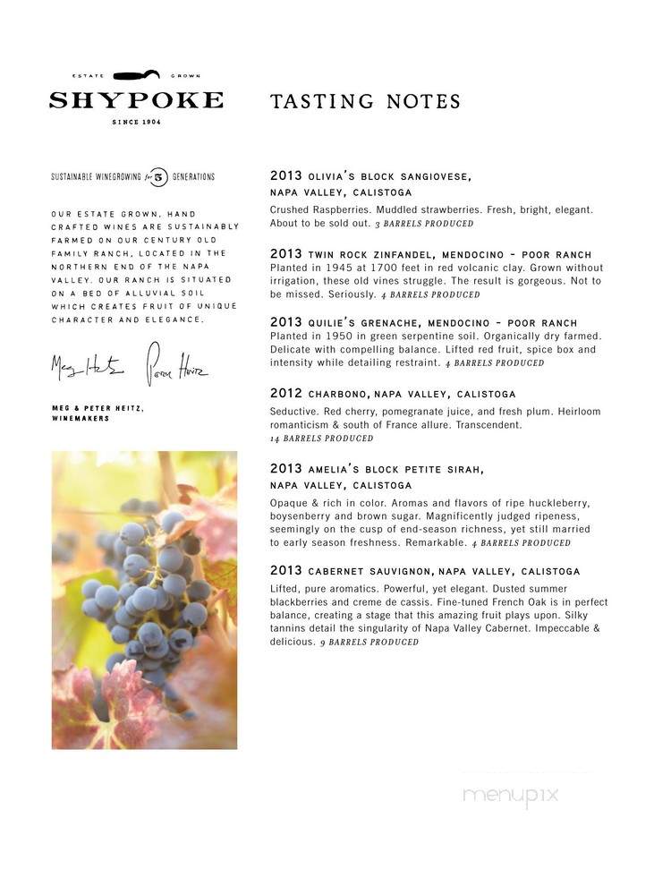 Shypoke Vineyards - Calistoga, CA menu_pic