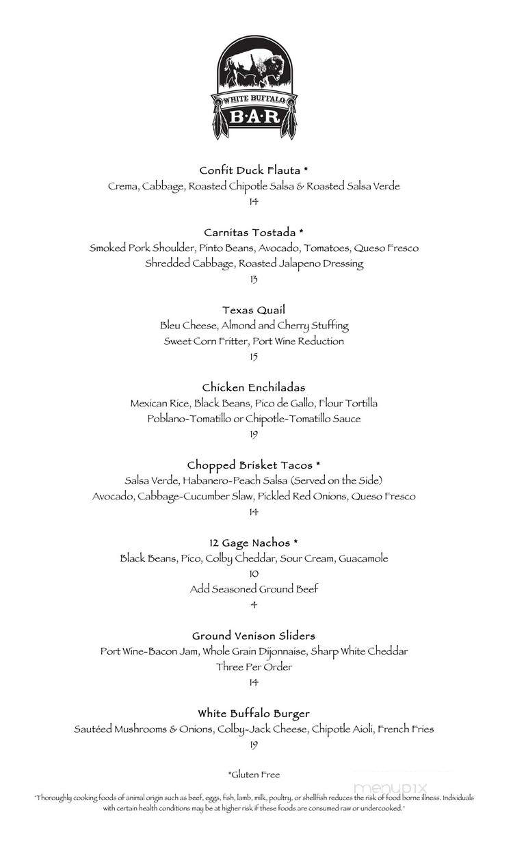 White Buffalo Bar - Marathon, TX menu_pic
