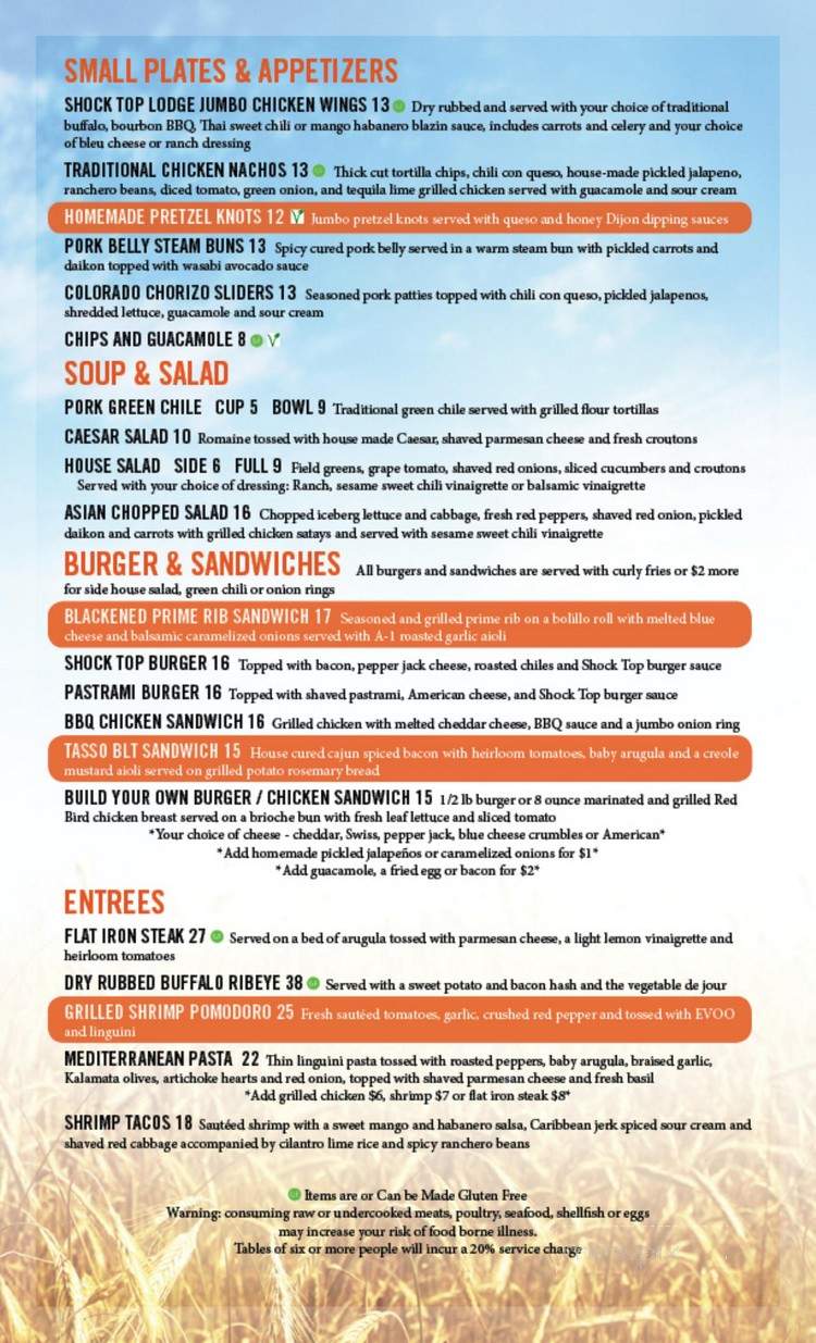 Shock Top Lodge - Denver, CO menu_pic