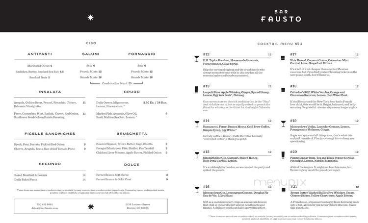 Bar Fausto - Denver, CO menu_pic