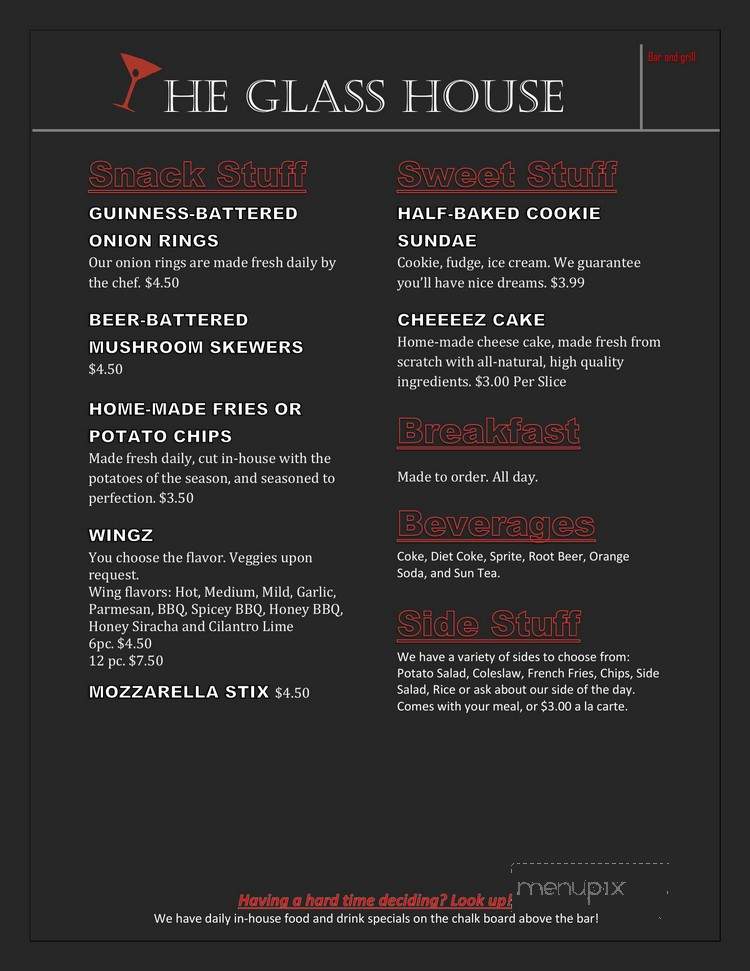 P&O Glass House Menu 2024 Vale Alfreda