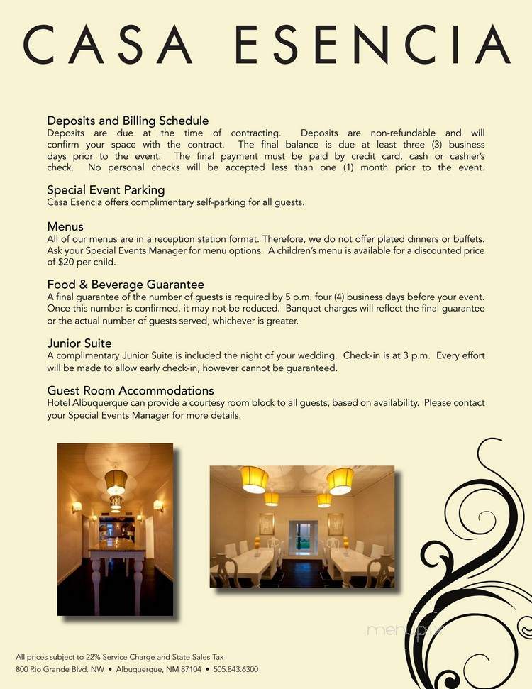 Casa Esencia - Albuquerque, NM menu_pic