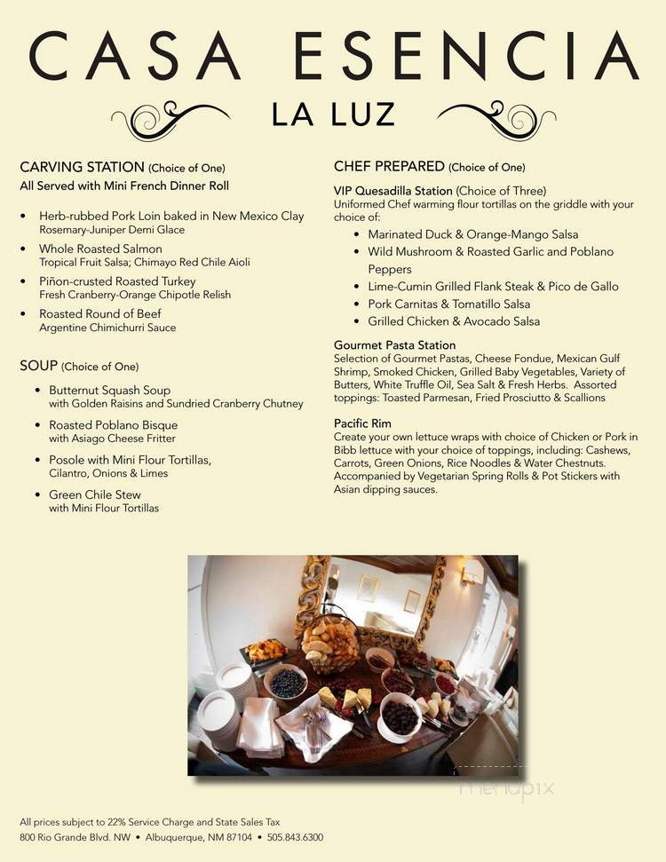 Casa Esencia - Albuquerque, NM menu_pic