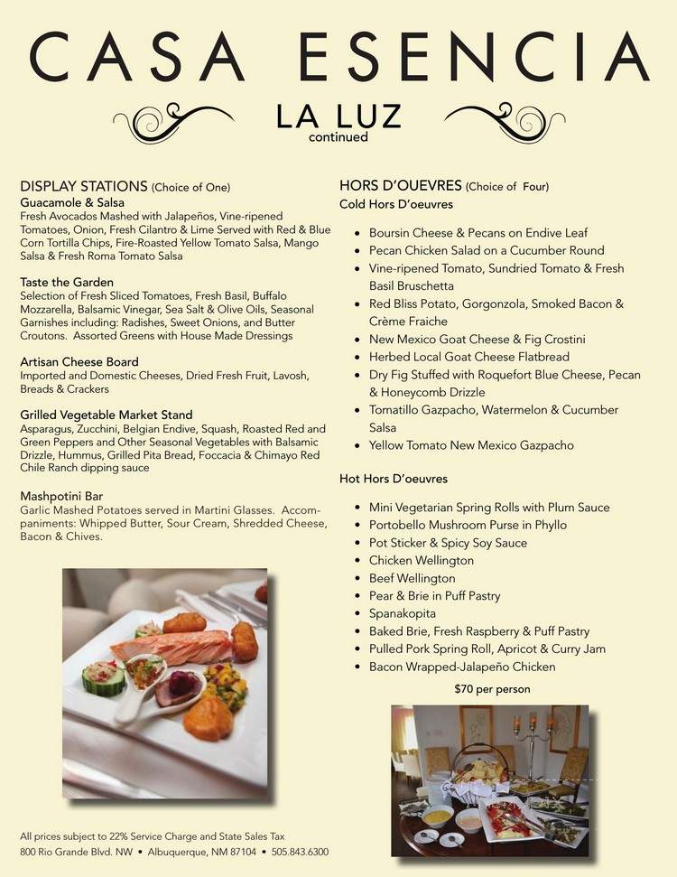 Casa Esencia - Albuquerque, NM menu_pic