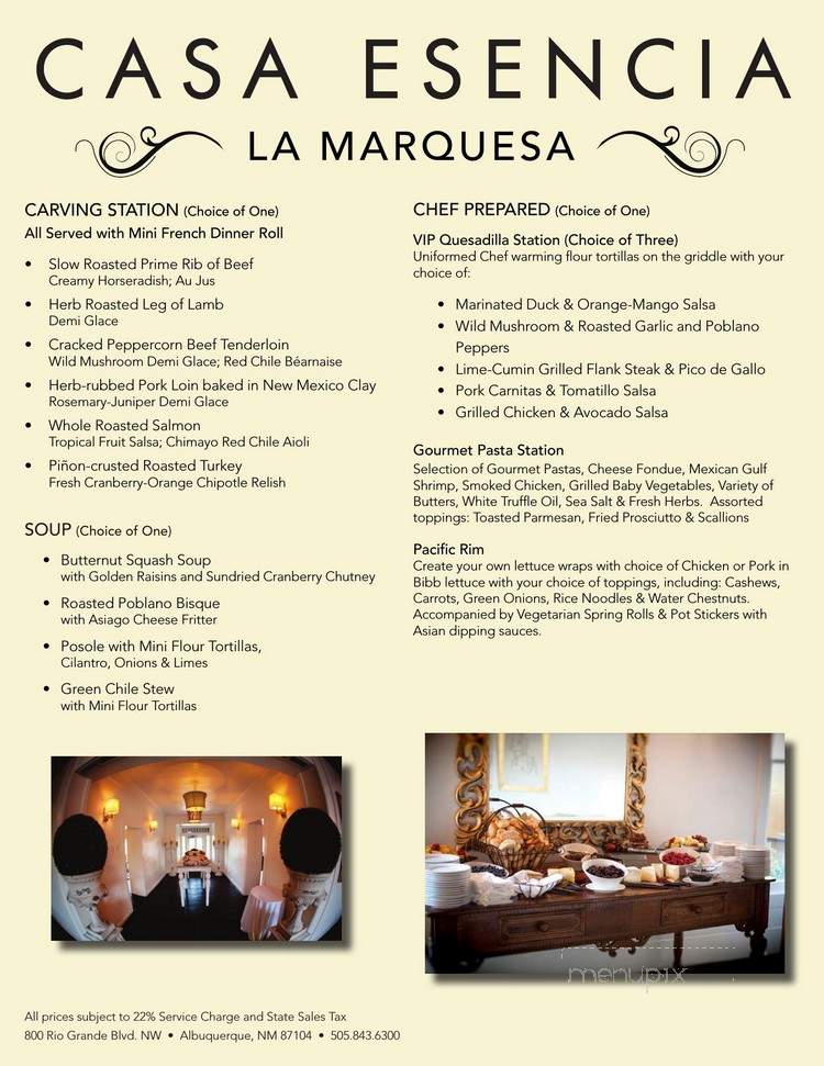 Casa Esencia - Albuquerque, NM menu_pic