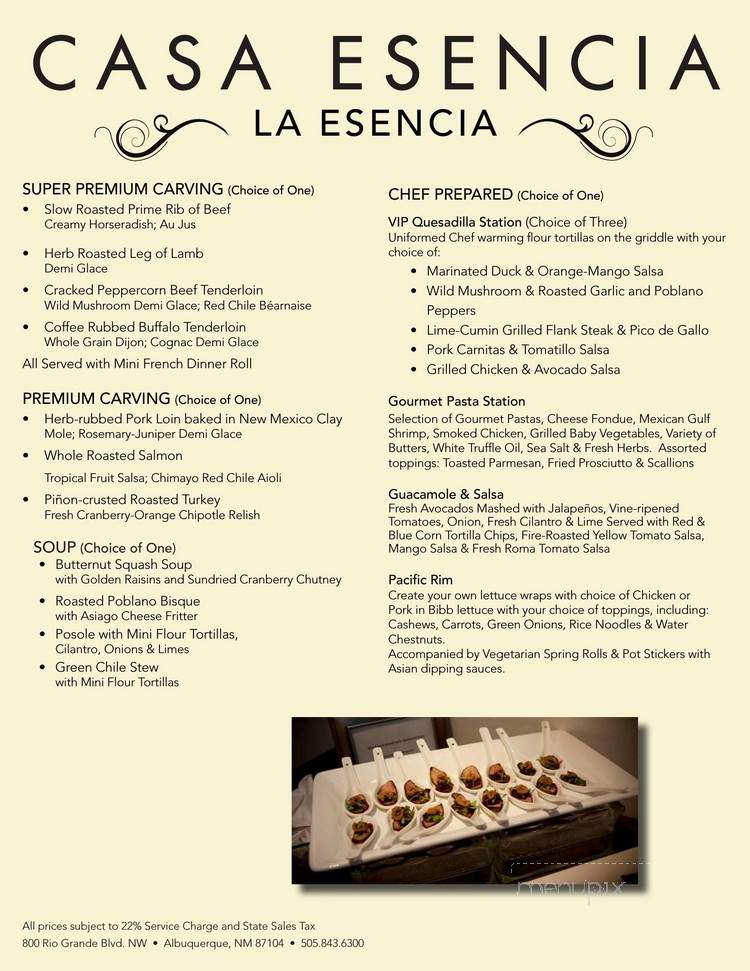 Casa Esencia - Albuquerque, NM menu_pic