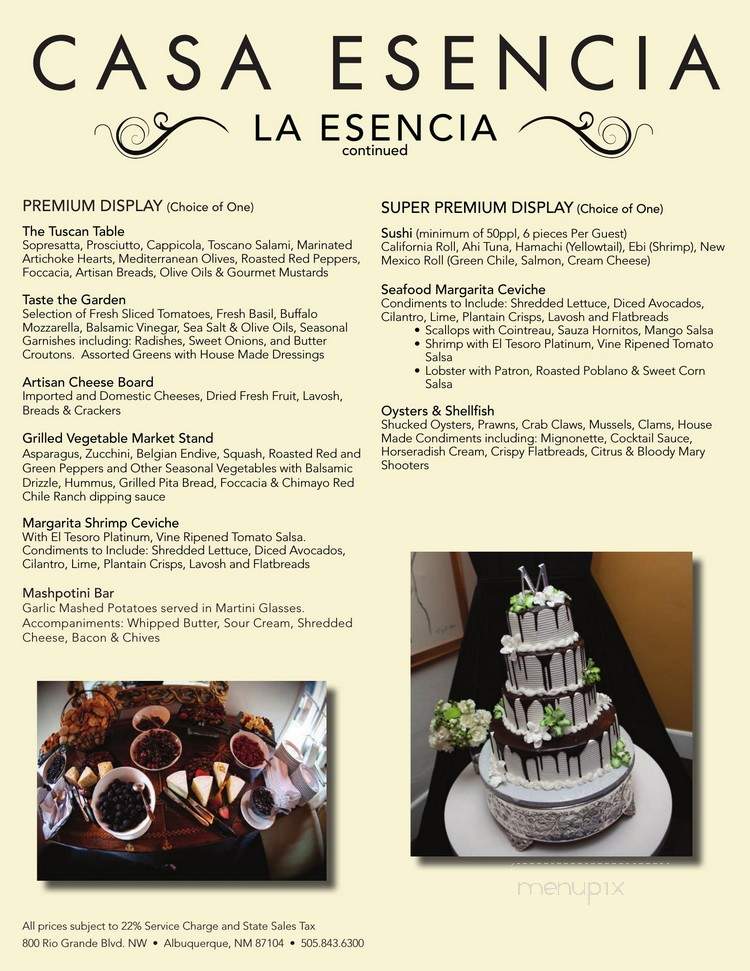 Casa Esencia - Albuquerque, NM menu_pic