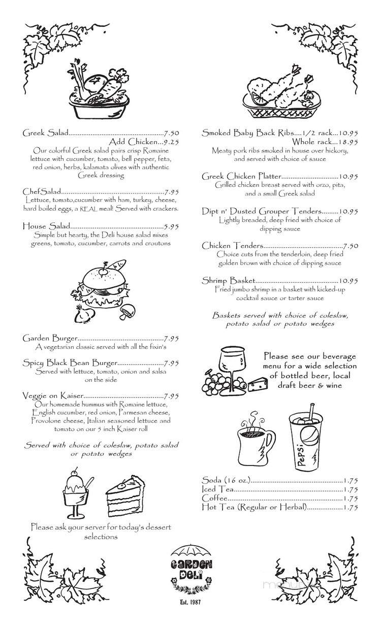 Online Menu Of Garden Deli Burnsville Nc