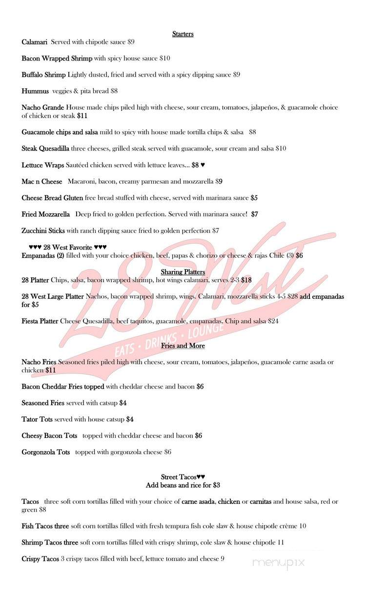 28 West Bar & Grill - Alhambra, CA menu_pic