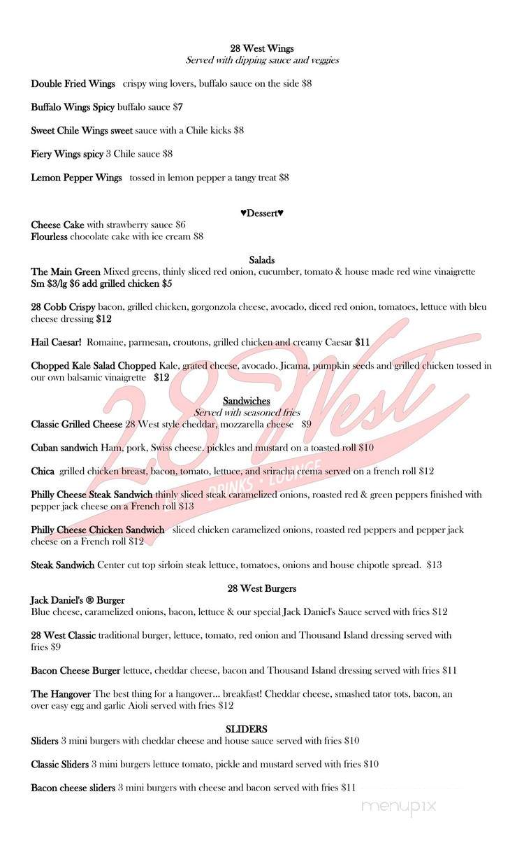 28 West Bar & Grill - Alhambra, CA menu_pic