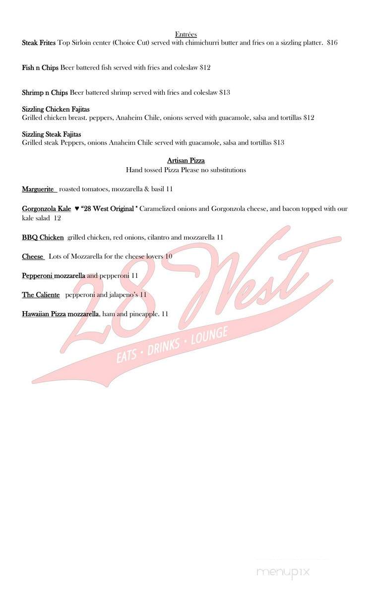28 West Bar & Grill - Alhambra, CA menu_pic