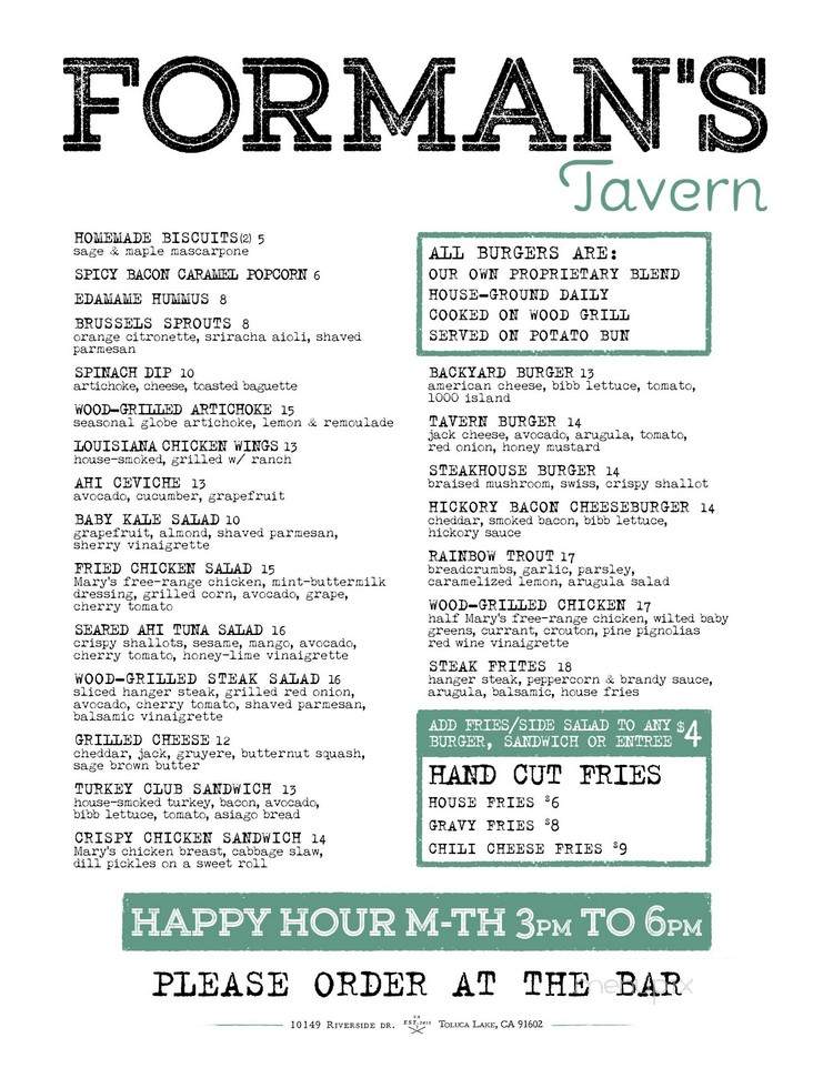 Forman's - Toluca Lake, CA menu_pic
