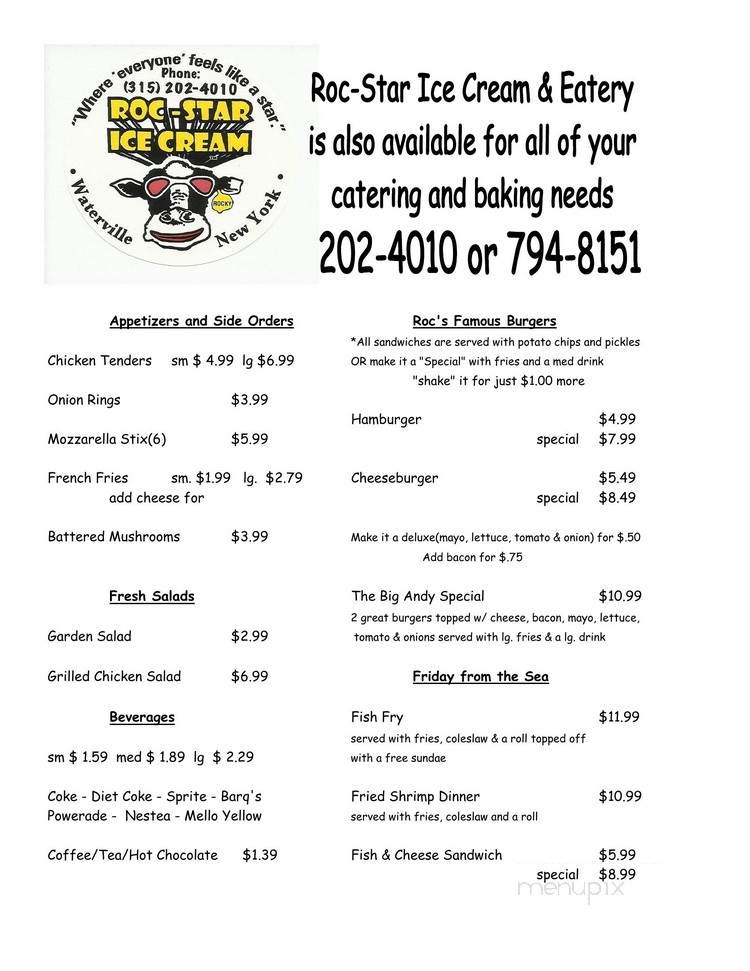 Roc Star Ice Cream & Eatery - Waterville, NY menu_pic