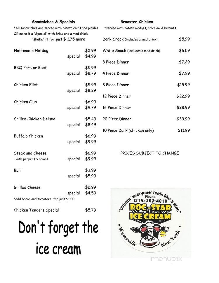 Roc Star Ice Cream & Eatery - Waterville, NY menu_pic