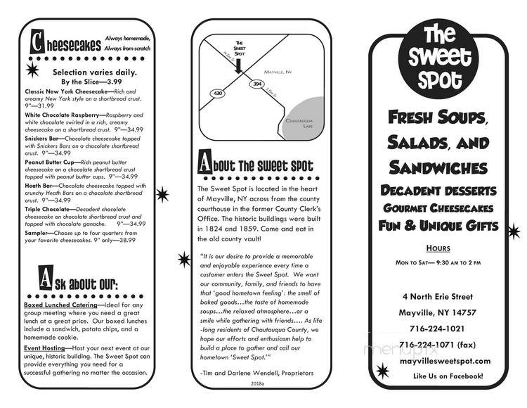 The Sweet Spot - Mayville, NY menu_pic