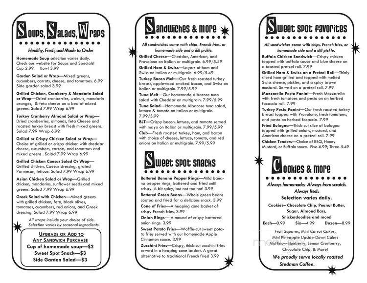 The Sweet Spot - Mayville, NY menu_pic