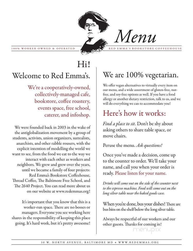 Red Emma's Bookstore Coffeehouse - Baltimore, MD menu_pic