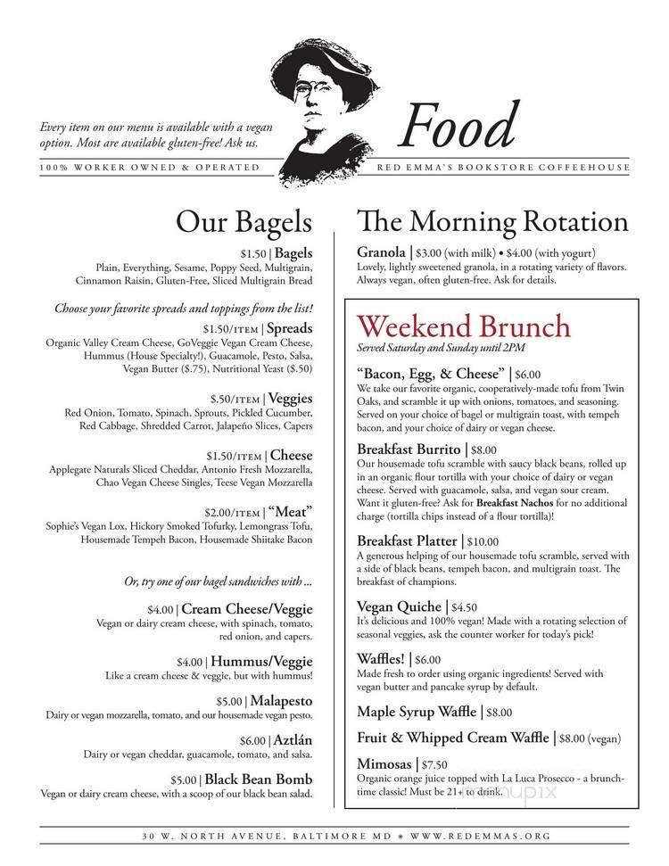 Red Emma's Bookstore Coffeehouse - Baltimore, MD menu_pic