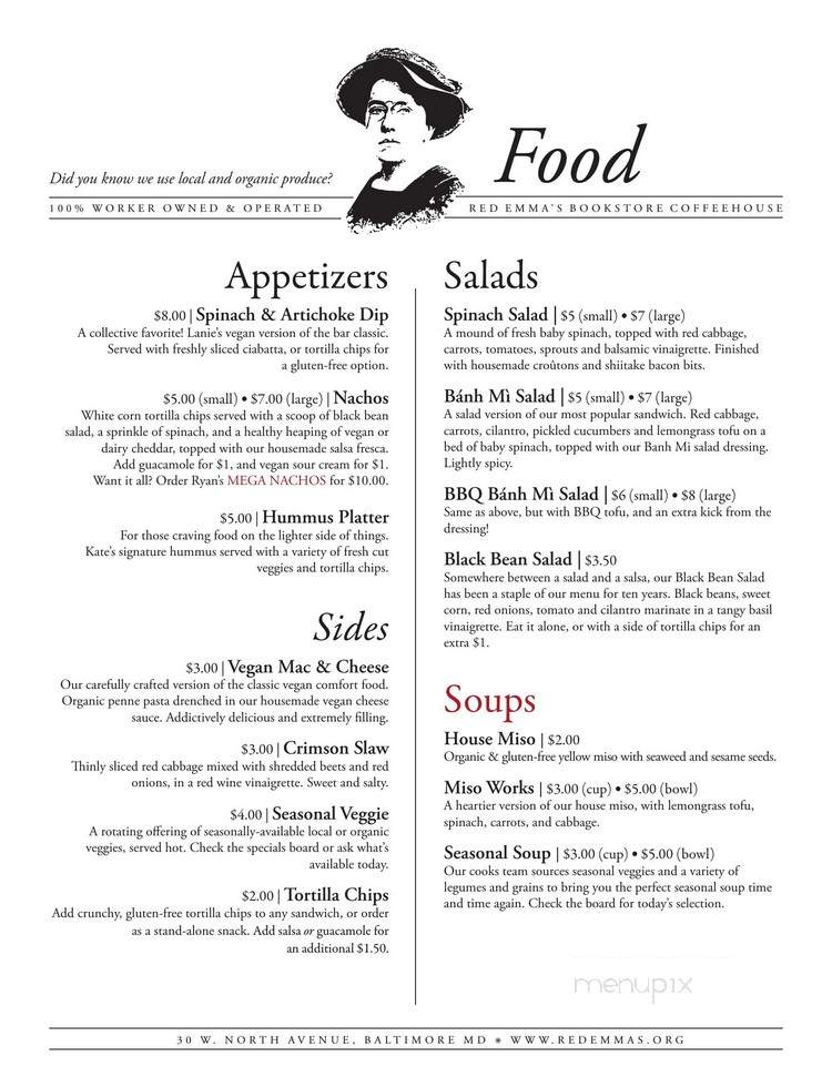 Red Emma's Bookstore Coffeehouse - Baltimore, MD menu_pic