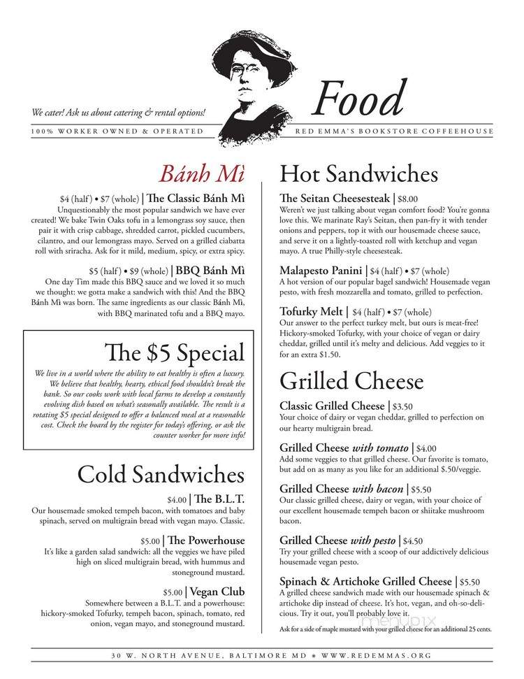 Red Emma's Bookstore Coffeehouse - Baltimore, MD menu_pic