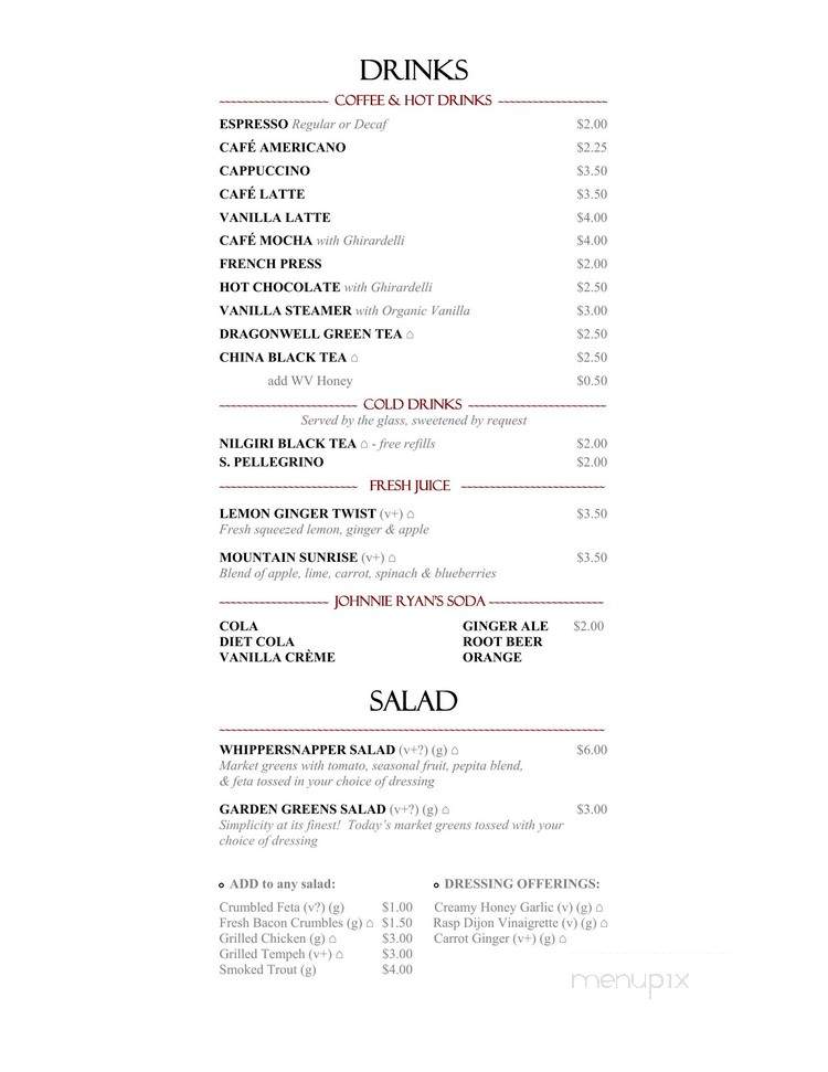 Three Quarter Cafe - Buckhannon, WV menu_pic