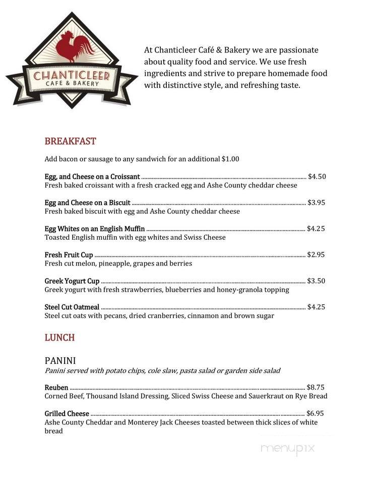 Chanticleer Cafe & Bakery - Cary, NC menu_pic