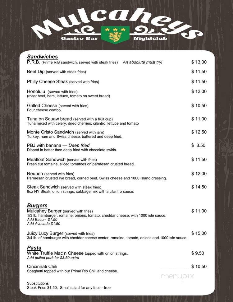 Mulcaheys - Whittier, CA menu_pic