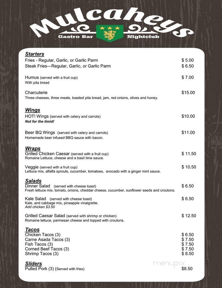 Mulcaheys - Whittier, CA menu_pic
