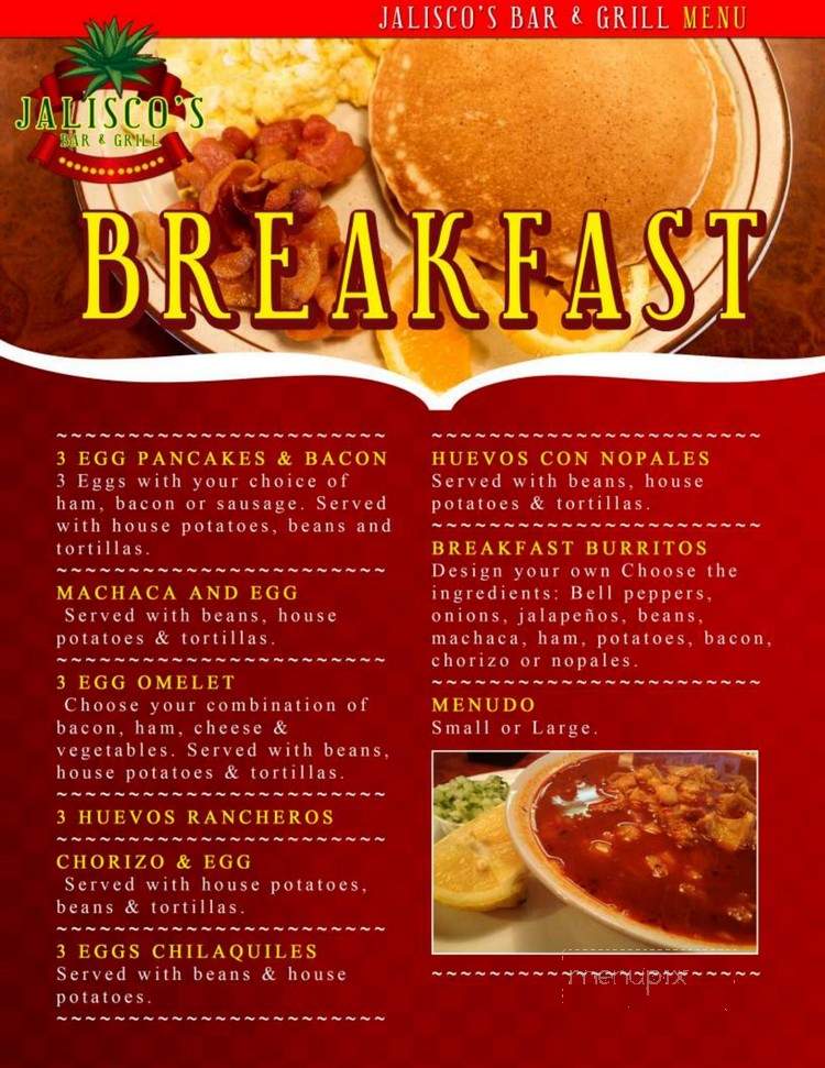 Jaliscos Bar & Grill - El Centro, CA menu_pic