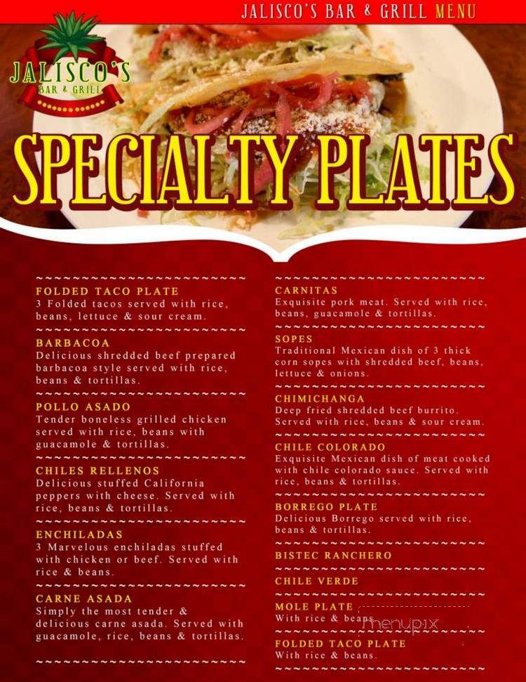 Jaliscos Bar & Grill - El Centro, CA menu_pic
