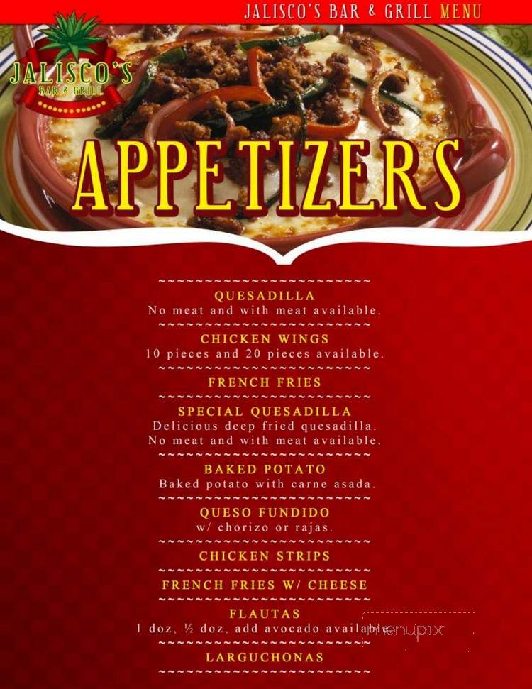 Jaliscos Bar & Grill - El Centro, CA menu_pic