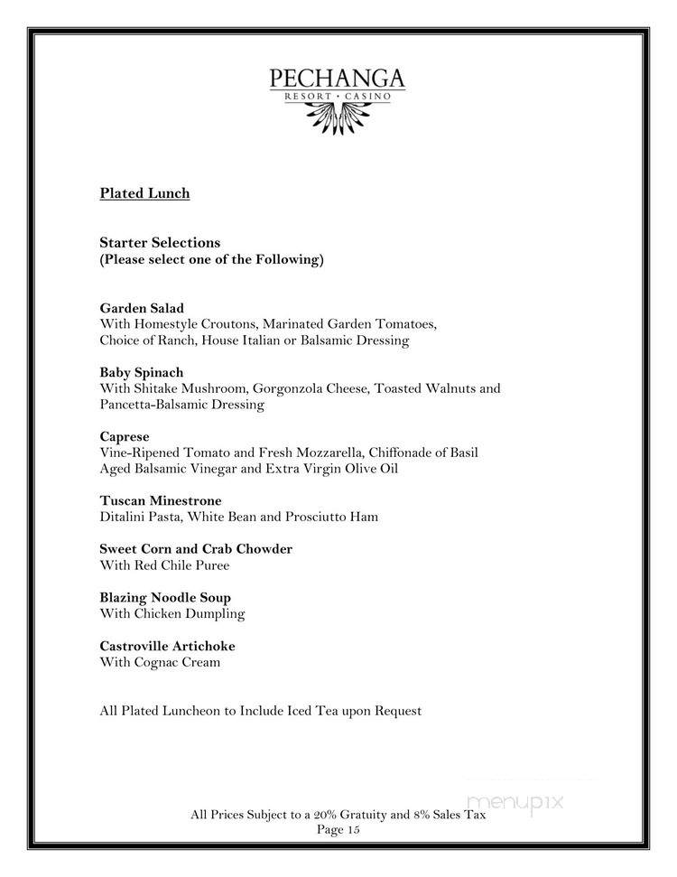 The Comedy Club at Pechanga - Temecula, CA menu_pic