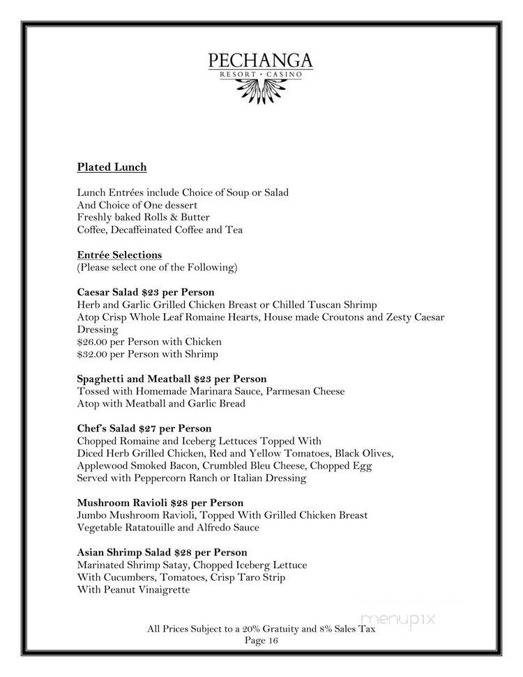 The Comedy Club at Pechanga - Temecula, CA menu_pic
