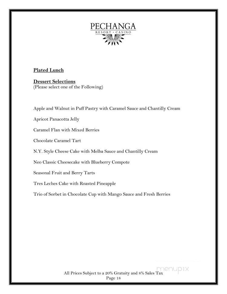 The Comedy Club at Pechanga - Temecula, CA menu_pic