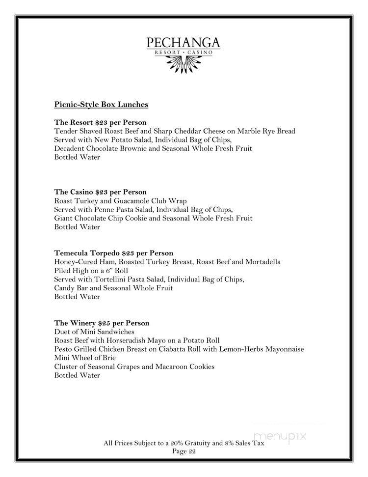 The Comedy Club at Pechanga - Temecula, CA menu_pic